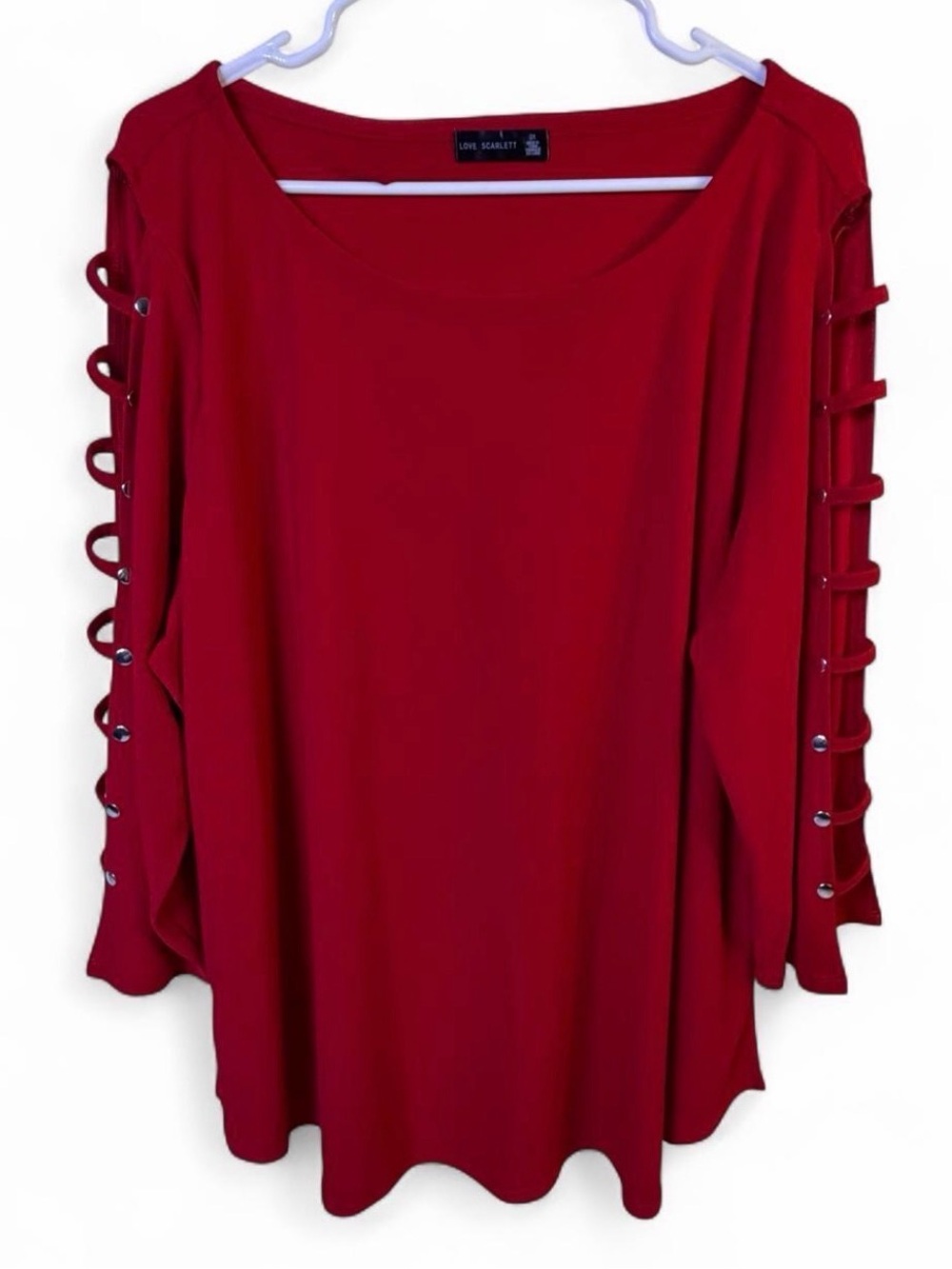Love Scarlett Red Ladder-Sleeve Scoop Neck Blouse